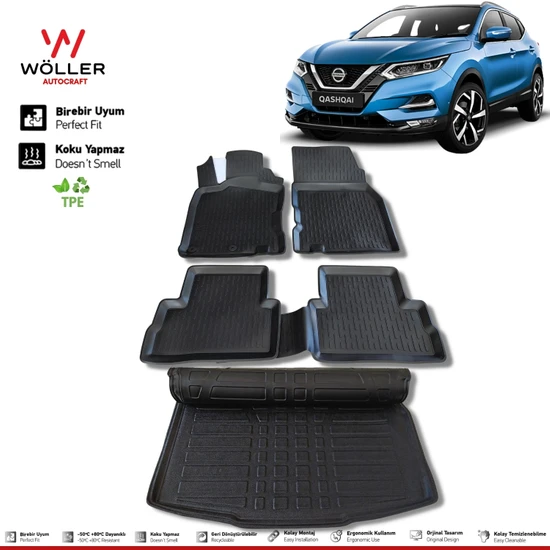 Wöller Nissan Qashqai Paspas Bagaj Havuzu 2014 2021 Arası 3D Wöller Ultraflex Set