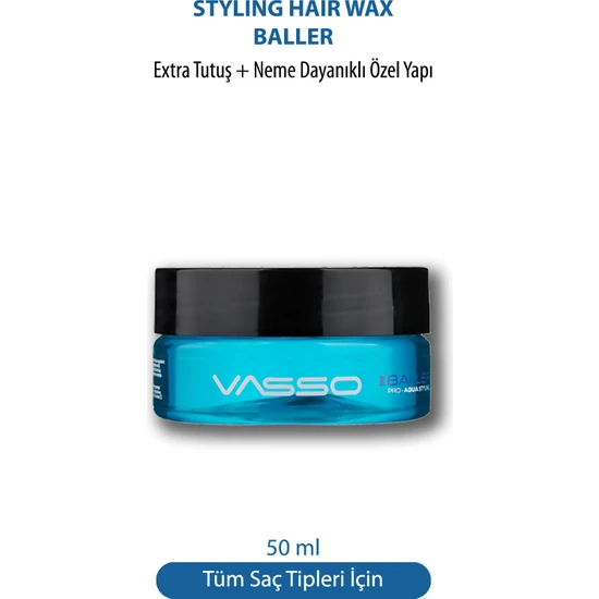 Vasso 24 Saat Tutuş Sağlayan Tüm Saç Tipleri Için Parlak Görünüm Veren Neme Karşı Dayanıklı Wax 50 ml