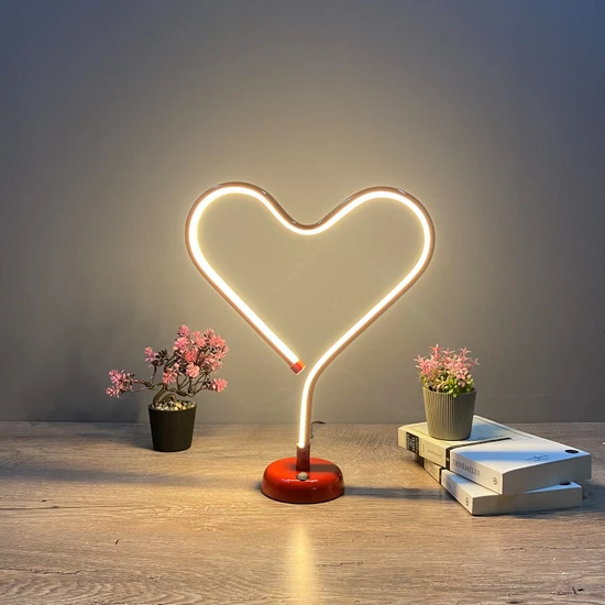 Asva Design Kırmızı Kalp Modern Günışığı Ledli Masa Lambası Abajur