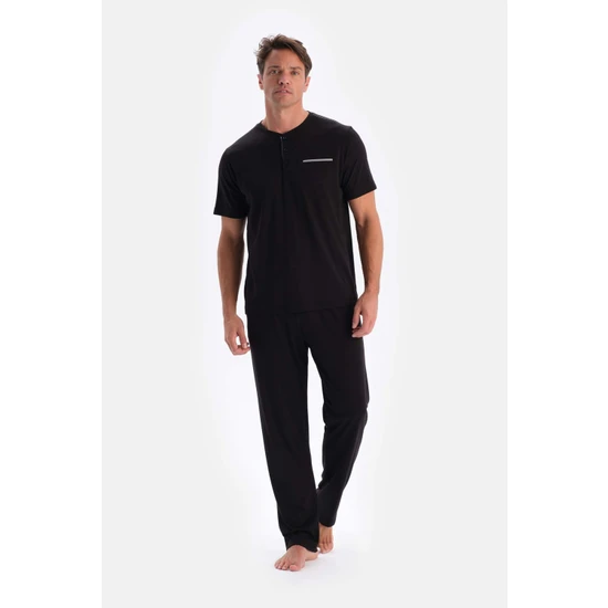 Dagi Siyah Yarım Patlı Kısa Kollu Şort Pantolon Üçlü Pijama Takımı