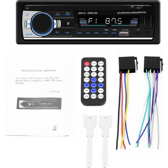 Sunask P.125 Çift USB Girişli Bluetooth Oto Teyp Araba Teybi Radyo USB Sd Aux Teyp Amfi Çıkışlı 4X55 Watt