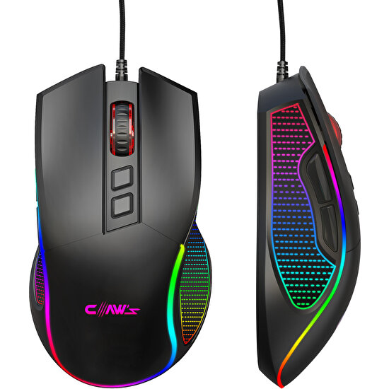 Claw's Crossfire V1 12800 Dpi Full Wide RGB Özel ABS Doku & Claw's Reflex Örgü Kablolu Gaming Mouse - Siyah