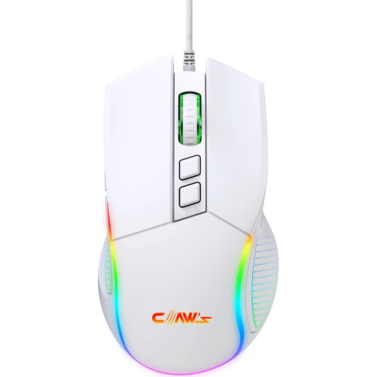 Claw's Crossfire V1 12800 Dpi Full Wide RGB Özel ABS Doku & Claw's Reflex Örgü Kablolu Gaming Mouse - Beyaz