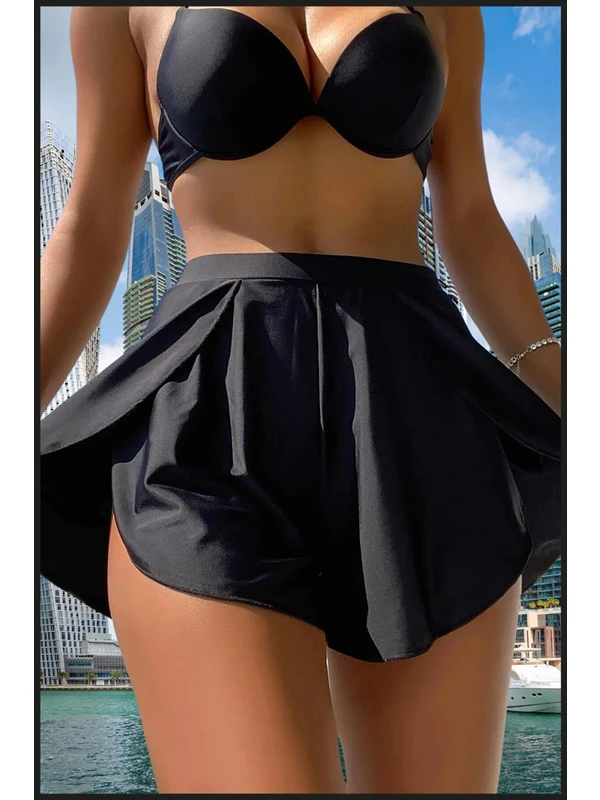 Miss Maral Kadın Deniz Havuz Şortu Etek Görünümlü Yırtmaçlı Şık Model (Içte Bikini Slip ) 1100