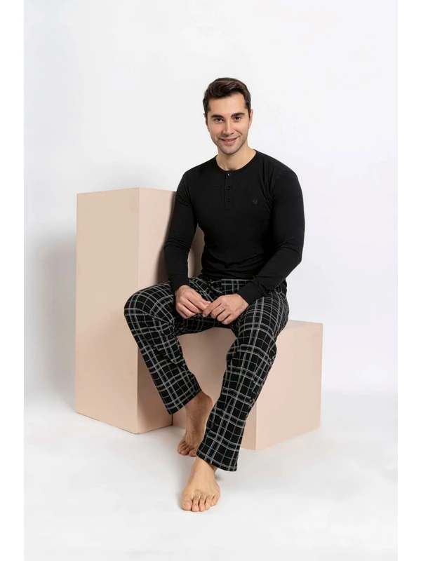 Bie's Erkek Siyah Ekose Modal Uzun Kol Cepli Eş Sevgili Çift Pijama Takımı-tek Ürün Fiyatı-sevgililer Günü