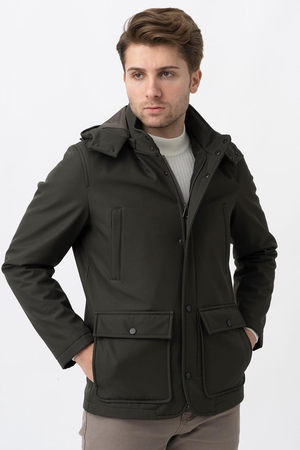 White Stone Bello 7777 Slim Fit Soft Shell Kaban Haki görsel 2