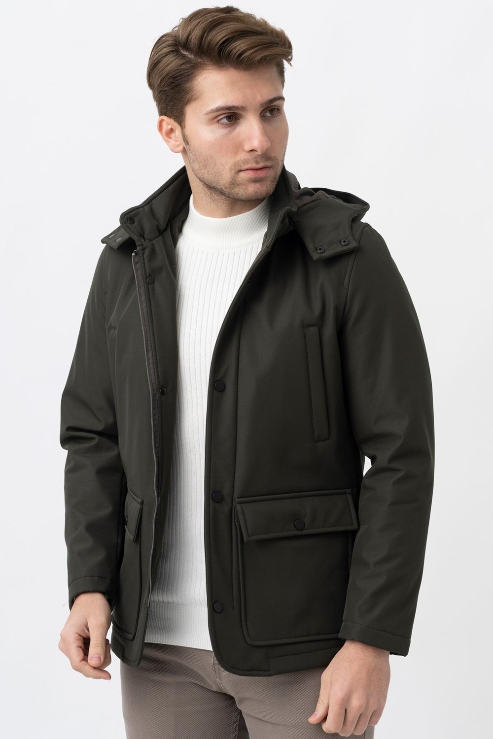 White Stone Bello 7777 Slim Fit Soft Shell Kaban Haki görsel 3