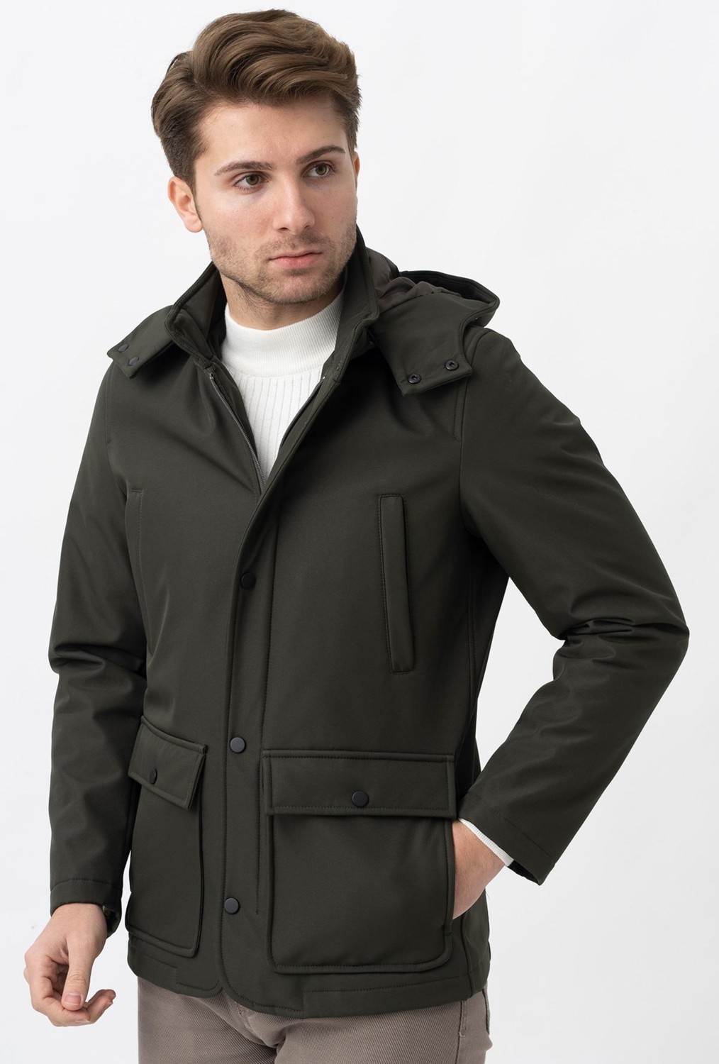 White Stone Bello 7777 Slim Fit Soft Shell Kaban Haki görsel 4
