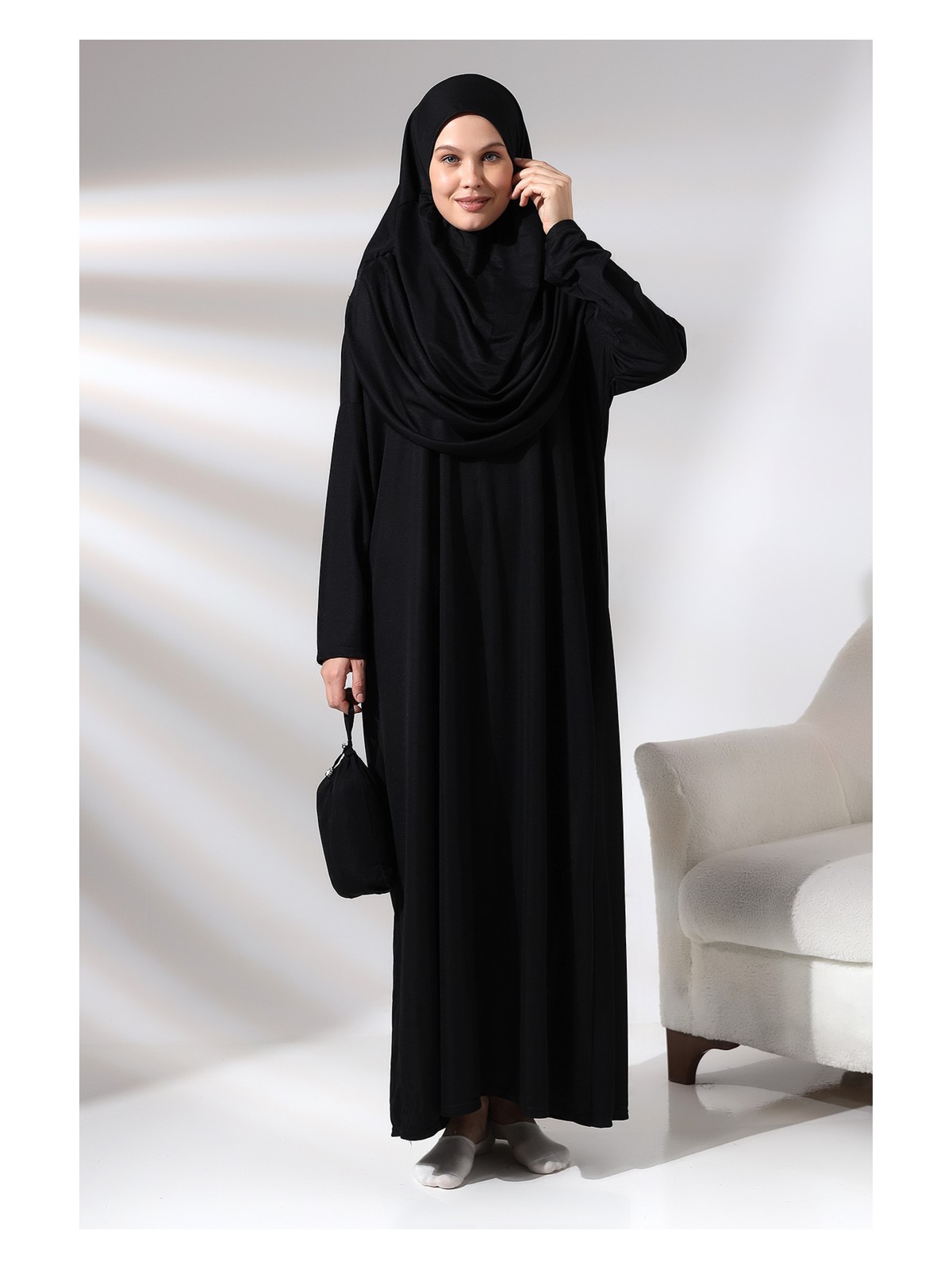 İhvan Fuşya Kadın Çantalı Pratik Başörtülü Tek Parça Namaz Elbisesi - Görsel 4