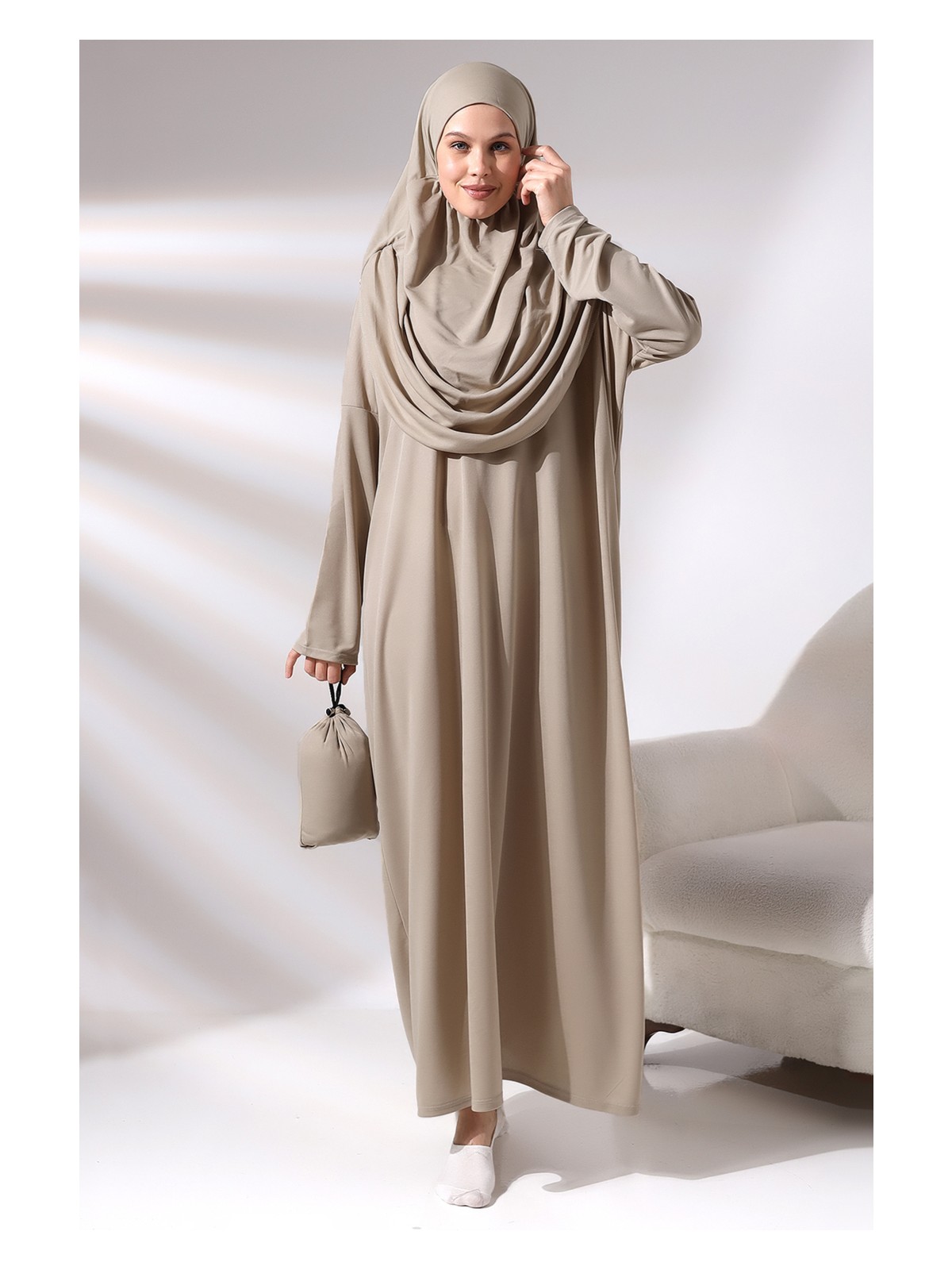 İhvan Fuşya Kadın Çantalı Pratik Başörtülü Tek Parça Namaz Elbisesi - Görsel 8