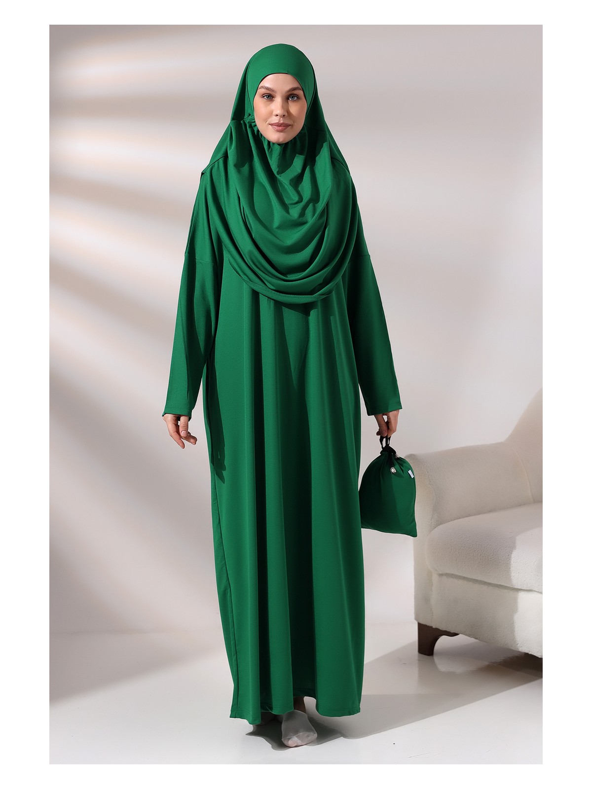 İhvan Fuşya Kadın Çantalı Pratik Başörtülü Tek Parça Namaz Elbisesi - Görsel 3