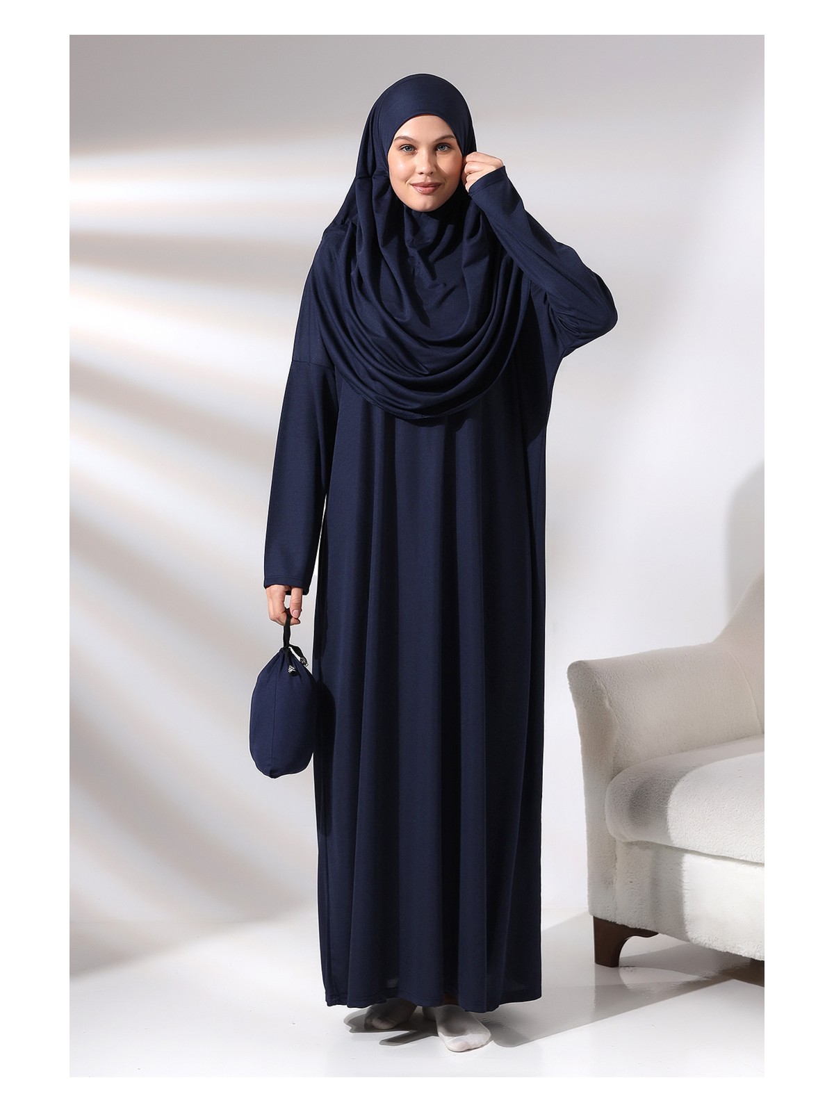 İhvan Siyah Kadın Çantalı Pratik Başörtülü Tek Parça Namaz Elbisesi - Görsel 7