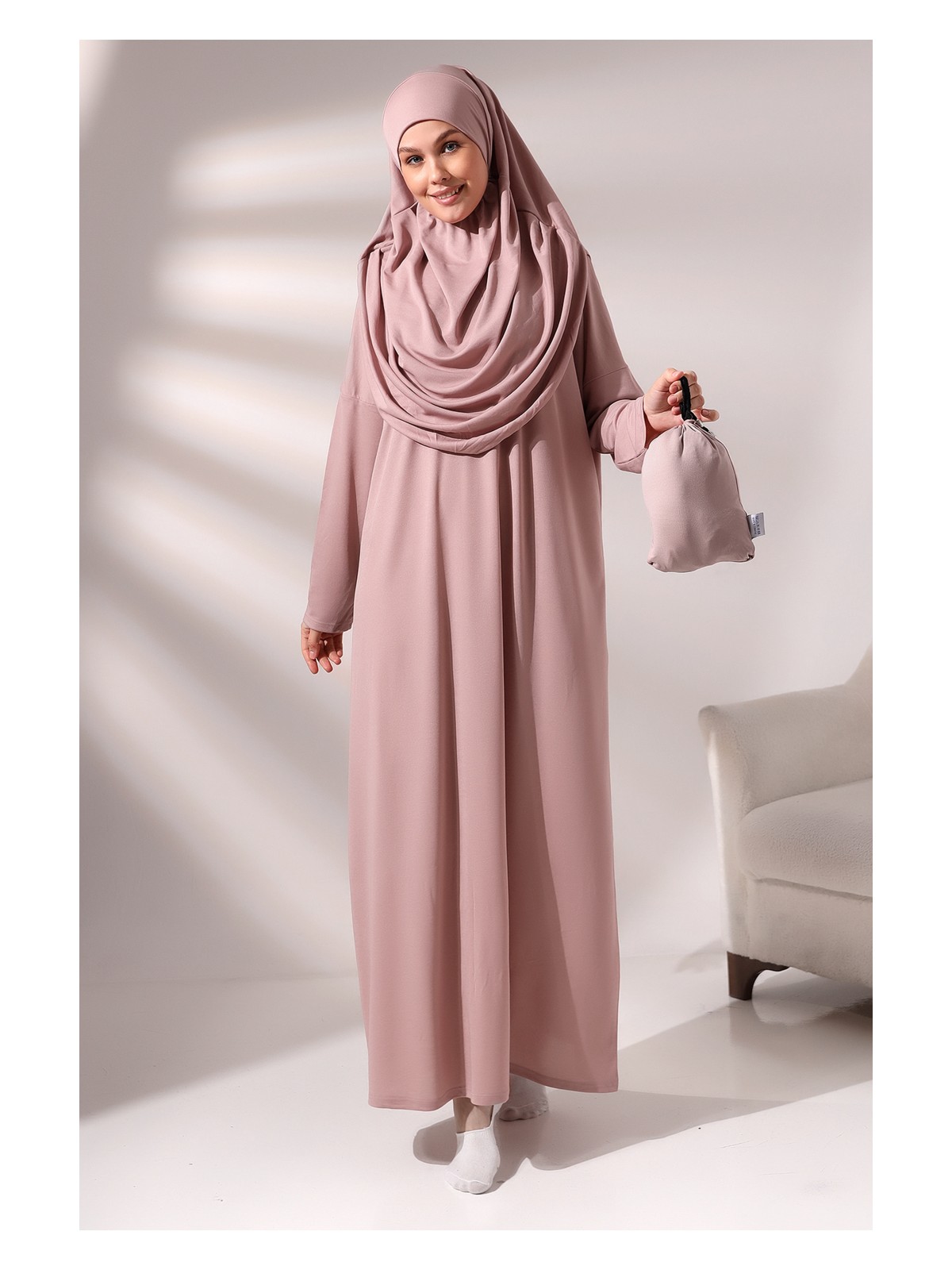 İhvan Fuşya Kadın Çantalı Pratik Başörtülü Tek Parça Namaz Elbisesi - Görsel 10