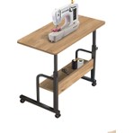 servetavcı Yükseklik Ayarlı Raflı Dikiş Makinesi Sehpası - Atlantik Çam (Frenli Tekerli) 70X40 Oval Kenar