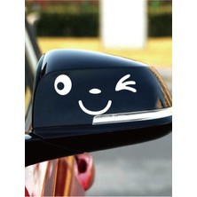 Ne Verelim Size Sevimli Gülen Ikonometre Oto Dikiz Aynası Sticker Beyaz 15*14 cm