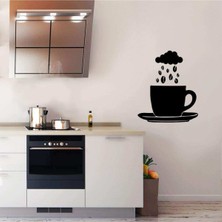 Ne Verelim Size Buluttan Düşen Kahve Çekirdekleri - Kahve Fincanı Silüeti Dekoratif Mutfak Duvar Sticker, Çıkartma