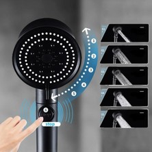 Mintev Siyah Turbo Pervaneli 5 Fonksiyonlu Duş Seti Turbo Başlık ve Siyah Mafsal Hortum