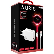 Auris 120W USB Type-C Şarj Saliseli Ultra Süper Hızlı USB Başlık ve Type-C Kablo Seti