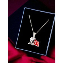 Alâ Silver Jewellery Atatürk ve Bayrak Kırmızı Mineli Unisex Tasarım 925 Ayar Gümüş Kolye
