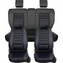 Asya seat Cordoba Uyumlu Yarı Deri Oto Koltuk Kılıfı Ön/arka Set Asya Series (Siyah-Mavi)