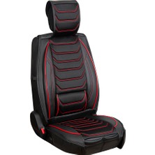 Asya seat Cordoba Uyumlu Yarı Deri Oto Koltuk Kılıfı Ön/arka Set Asya Series (Siyah-Kırmızı)