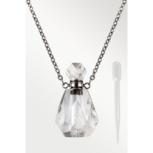 Tesbih Atölyesi Parfüm Şişe Tasarımlı Kristal Kuvars Taşı Gümüş Aparat Kolye