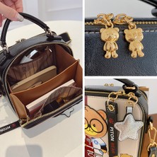 Platinum Omuzdan Askili Çanta Kadın Crossbody Çanta Kadınlar Için Kare Çanta Kız Orijinal Hı-Q Sevimli Ayı Pu Deri Askılı Çanta Çanta (Yurt Dışından)