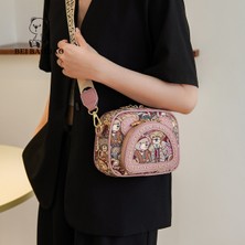 Platinum Kadınlar Için Şık Perçinli Kadın Omuz Çantası Crossbody Çanta Fileto Köşe Tasarımı Ayı Deseni Pırlantalı Kızın Haberci Çantası (Yurt Dışından)