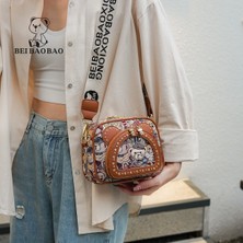 Platinum Kadınlar Için Şık Perçinli Kadın Omuz Çantası Crossbody Çanta Fileto Köşe Tasarımı Ayı Deseni Pırlantalı Kızın Haberci Çantası (Yurt Dışından)