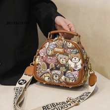 Platinum Beibaobao Bayan Omuzdan Askili Çanta Dairesel Kadın Çantası Crossbody Çanta Kız Moda Ayı Jakarlı Desen Çanta (Yurt Dışından)