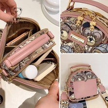 Platinum Beibaobao Bayan Omuzdan Askili Çanta Dairesel Kadın Çantası Crossbody Çanta Kız Moda Ayı Jakarlı Desen Çanta (Yurt Dışından)