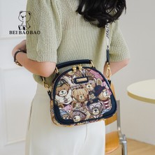 Platinum Beibaobao Bayan Omuzdan Askili Çanta Dairesel Kadın Çantası Crossbody Çanta Kız Moda Ayı Jakarlı Desen Çanta (Yurt Dışından)