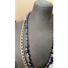 Aurora Handmade Design Sedef ve Ametist Doğal Taş ,altın Renkli Zincirli Çift Kat Özel Tasarım Kolye