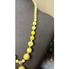 Aurora Handmade Design Jade Doğal Taş,kuş Figürlü Sarı Özel Tasarım Kolye