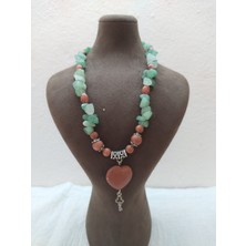 Aurora Handmade Design Yeşim ve Yıldız Taşı Doğal Taş , Kalp Figürlü Özel Tasarım Kolye