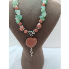 Aurora Handmade Design Yeşim ve Yıldız Taşı Doğal Taş , Kalp Figürlü Özel Tasarım Kolye