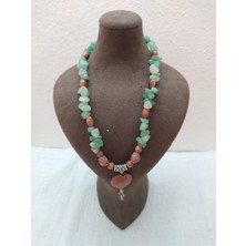 Aurora Handmade Design Yeşim ve Yıldız Taşı Doğal Taş , Kalp Figürlü Özel Tasarım Kolye