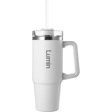 Lumin Flask Lumin Quencher Tumbler 0,89 Litre Vakum Yalıtımlı Termos Bardak Kapaklı ve Pipetli Snow White