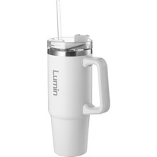 Lumin Flask Lumin Quencher Tumbler 0,89 Litre Vakum Yalıtımlı Termos Bardak Kapaklı ve Pipetli Snow White