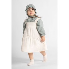Little Gusto Organik Pamuklu Kapitone Katlı Bebek Jile Elbise Krem
