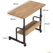 servetavcı Esil Yükseklik Ayarlı Raflı Dikiş Makinesi Sehpası - Atlantik Çam (Frenli Tekerli) 70X40 Oval Kenar