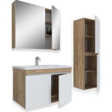 Teta Home Tokyo 65 Cm Atlantik Çam-Beyaz MDF Banyo Dolabı Seti + Boy Dolabı