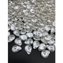 Hedef Bijuteri 25 gr Beyaz  Renk Yassı Damla Lüks Kaplama Şekilsiz Barok Yamuk Plastik Inci Boncuk #131 (~30ADET)