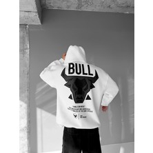Abluka Online Erkek Oversize Bull Baskılı Hoodie Beyaz
