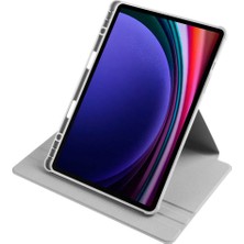 Case 4u Galaxy Tab S9 Kılıf Termik Kalem Bölmeli Dönebilen Standlı Pu Deri Kılıf Gri