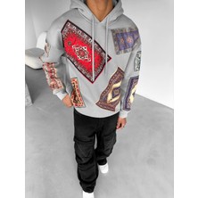 Abluka Online Oversize Kilim Yamalı Hoodie Gri