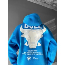 Abluka Online Erkek Oversize Bull Baskılı Hoodie Mavi