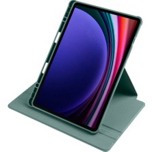 Case 4u Galaxy Tab S9 Kılıf Termik Kalem Bölmeli Dönebilen Standlı Pu Deri Kılıf Koyu Yeşil