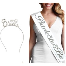 Larenya Bride To Be Metal Taç ve Kuşak Seti & Bekarlığa Veda Partisi & Pembe Gümüş Kuşak Gümüş Taç