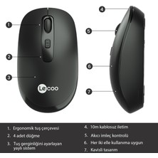 Lenovo Lecoo WS205 Kablosuz 1600DPI 4 Tuşlu Optik Mouse Siyah